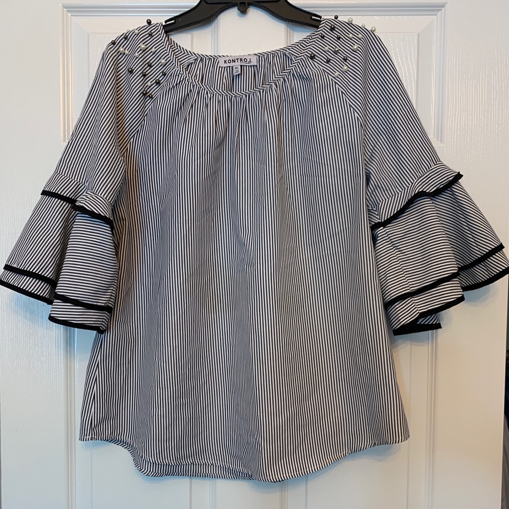 Bell Sleeve Striped Blouse